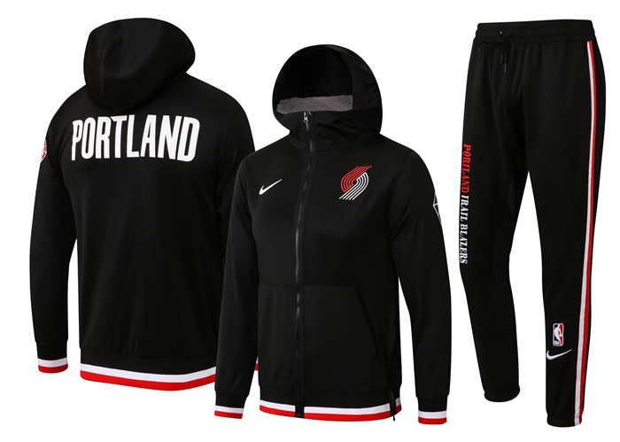 Men's Portland Trail Blazers 75th Anniversary Black Performance Showtime Full-Zip Hoodie Jacket And Pants Suit